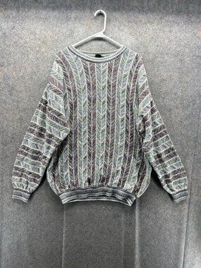 Tosani Sweater Mens Large Multicolor Crew Neck Knit Pullover Made In Canada 90s